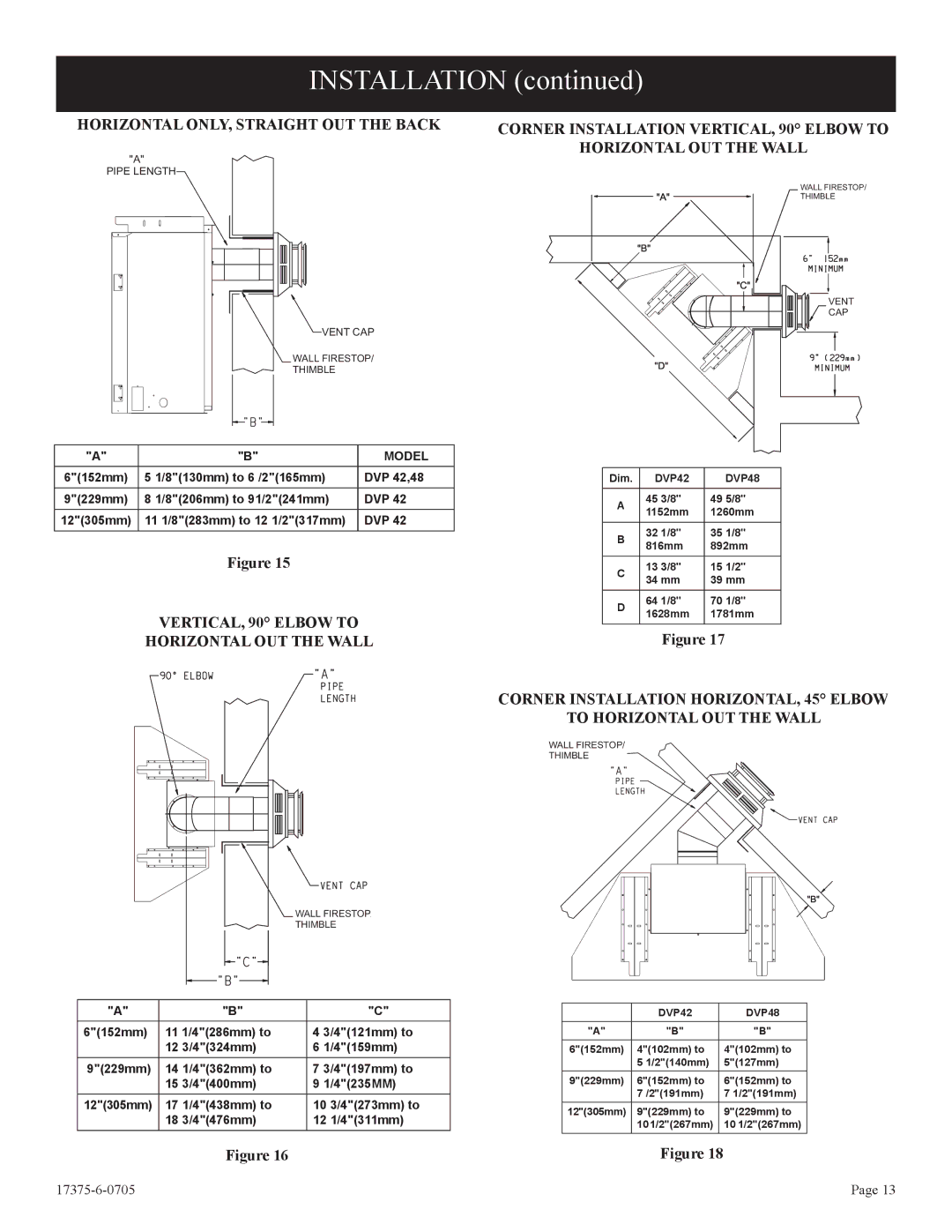 Empire Comfort Systems DVP48FP9, DVP48FP3, DVP42FP9, DVP48FP7, DVP42FP3, DVP42FP7 VERTICAL, 90 Elbow to, Model 