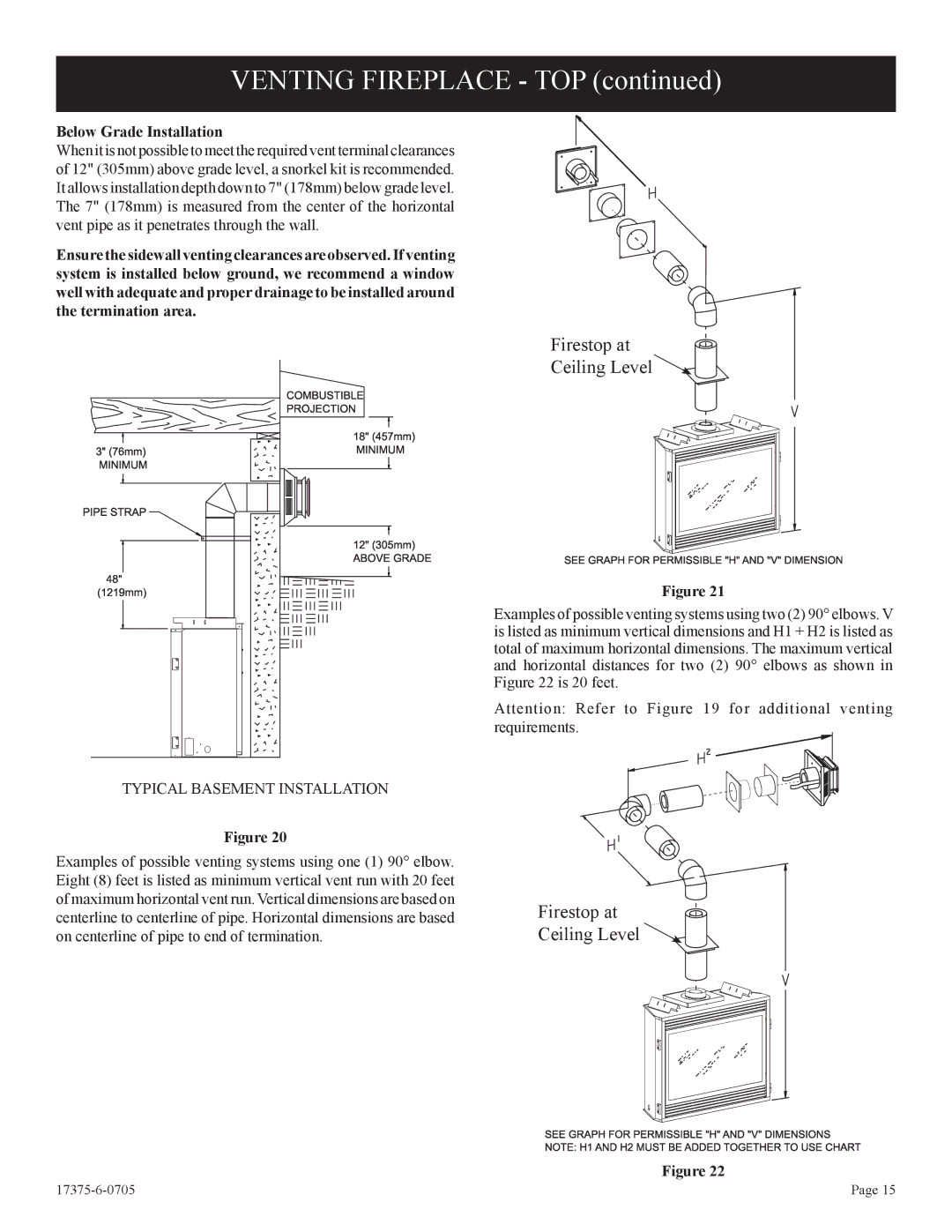 Empire Comfort Systems DVP48FP7, DVP48FP3, DVP48FP9, DVP42FP9, DVP42FP3 Venting Fireplace TOP, Below Grade Installation 