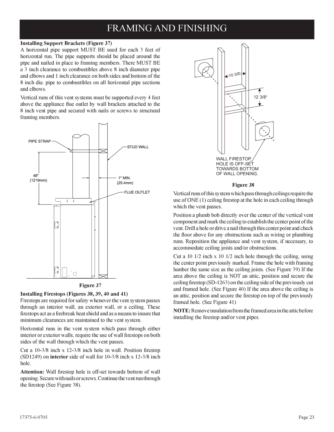 Empire Comfort Systems DVP42FP7, DVP48FP3, DVP48FP9, DVP42FP9 Framing and Finishing, Installing Support Brackets Figure 