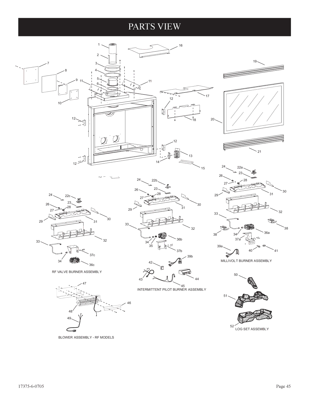 Empire Comfort Systems DVP48FP7, DVP48FP3, DVP48FP9, DVP42FP9, DVP42FP3, DVP42FP7 installation instructions Parts View 