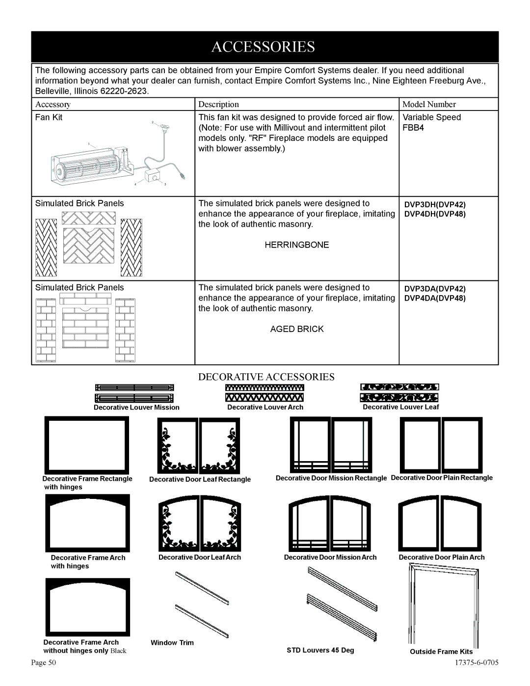 Empire Comfort Systems DVP42FP9, DVP48FP3, DVP48FP9, DVP48FP7, DVP42FP3, DVP42FP7 installation instructions Accessories, FBB4 