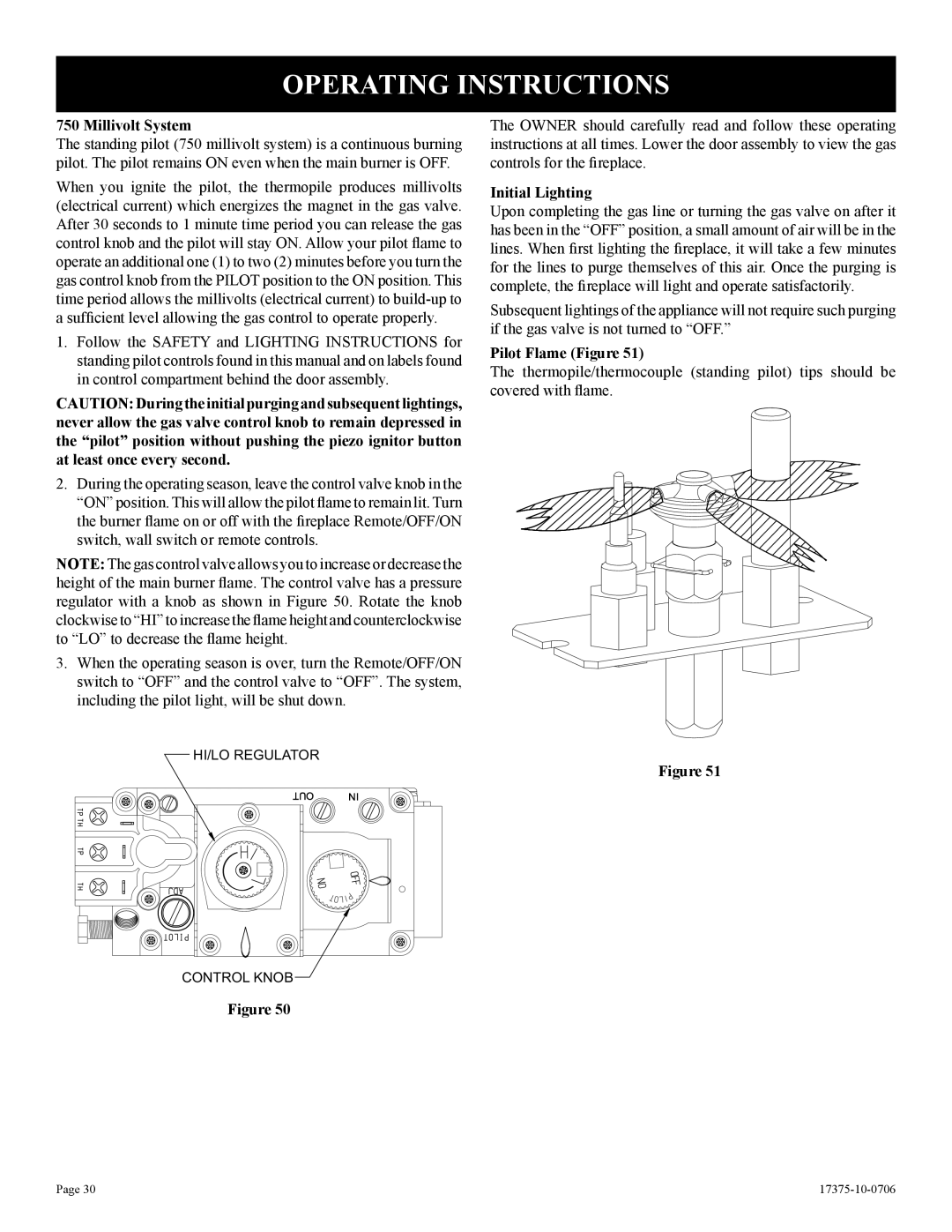 Empire Comfort Systems DVP48FP3(0,1,2,3)(N,P)-1 Operating Instructions, Millivolt System, Initial Lighting 