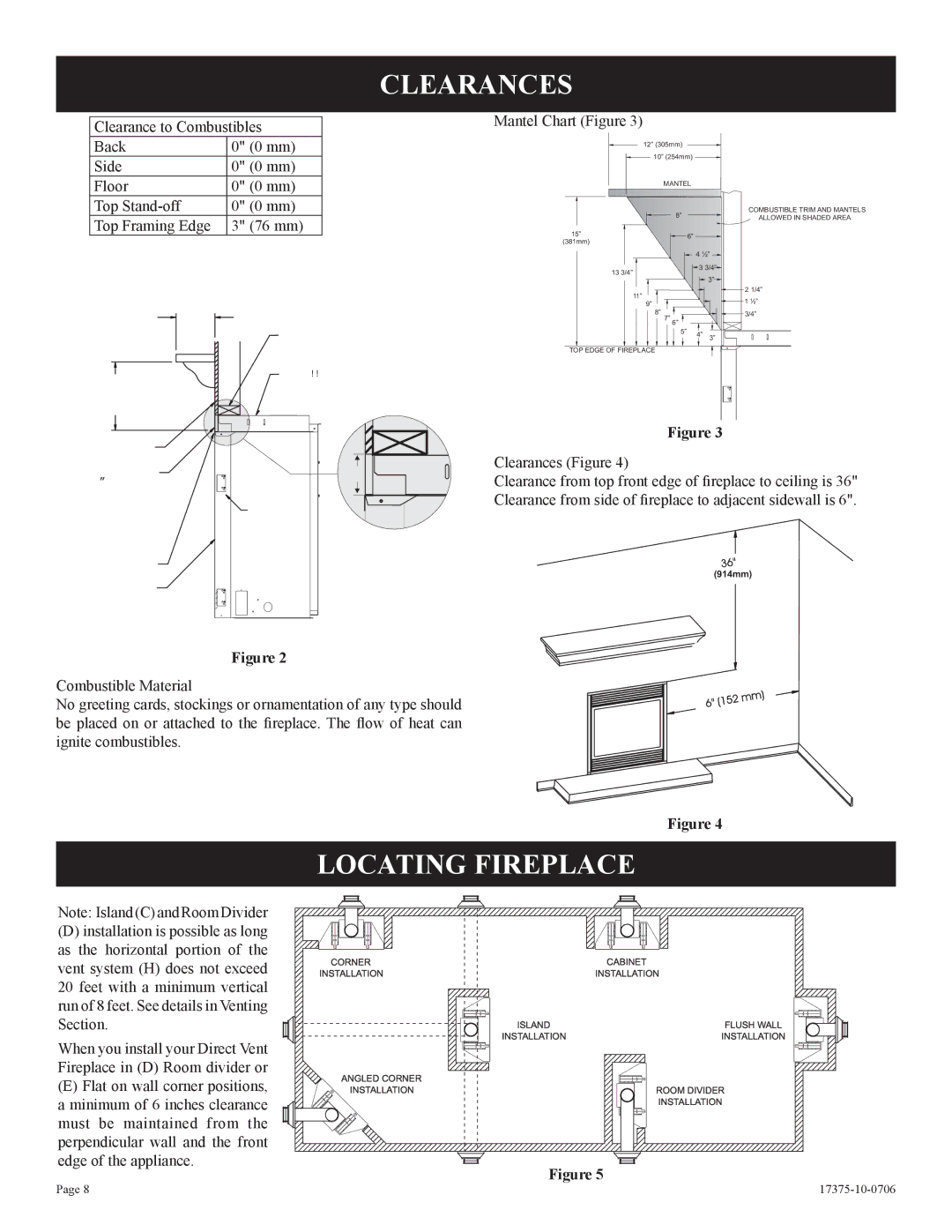 Empire Comfort Systems DVP42FP9(1,3)(N,P)-1, DVP48FP3(0,1,2,3)(N,P)-1, DVP48FP9(1,3)(N,P)-1 Clearances, Locating Fireplace 