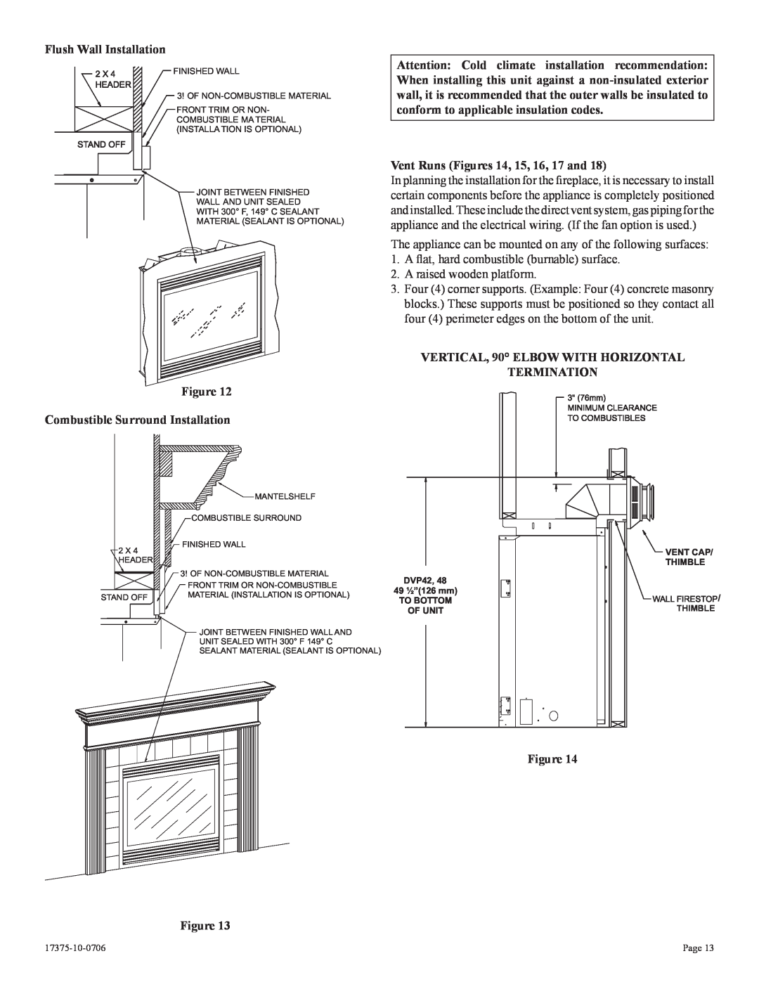 Empire Comfort Systems DVP48FP7(0,1,2,3)(N,P)-1 Flush Wall Installation, Vent Runs Figures 14, 15, 16, 17 and, Thimble 