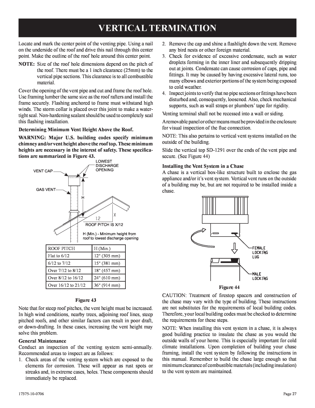 Empire Comfort Systems DVP42FP3(0,1,2,3)(N,P)-1 Vertical Termination, Determining Minimum Vent Height Above the Roof 