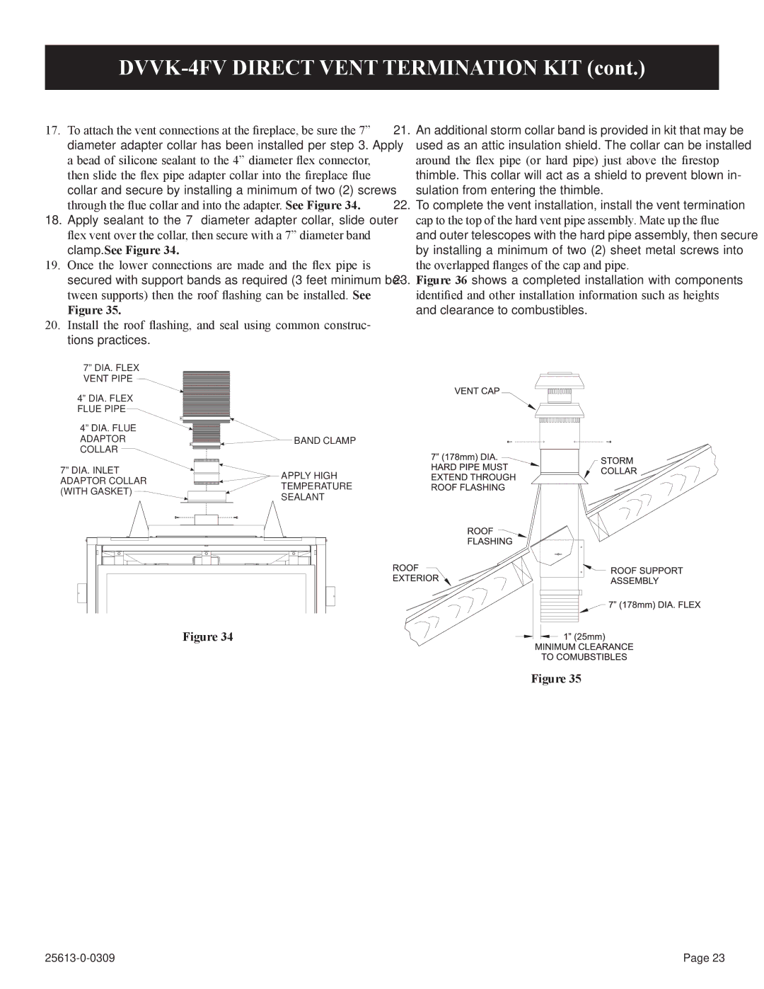 Empire Comfort Systems DVX42DP31(N,P)-1, DVX36DP91(N,P)-1 DIA. Flex Vent Pipe DIA. Flex Flue Pipe DIA. Flue Adaptor 