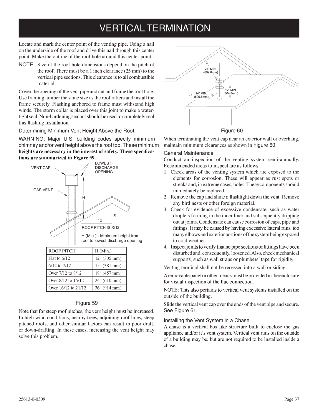 Empire Comfort Systems DVX36DP71(N,P)-1 Vertical Termination, Determining Minimum Vent Height Above the Roof 