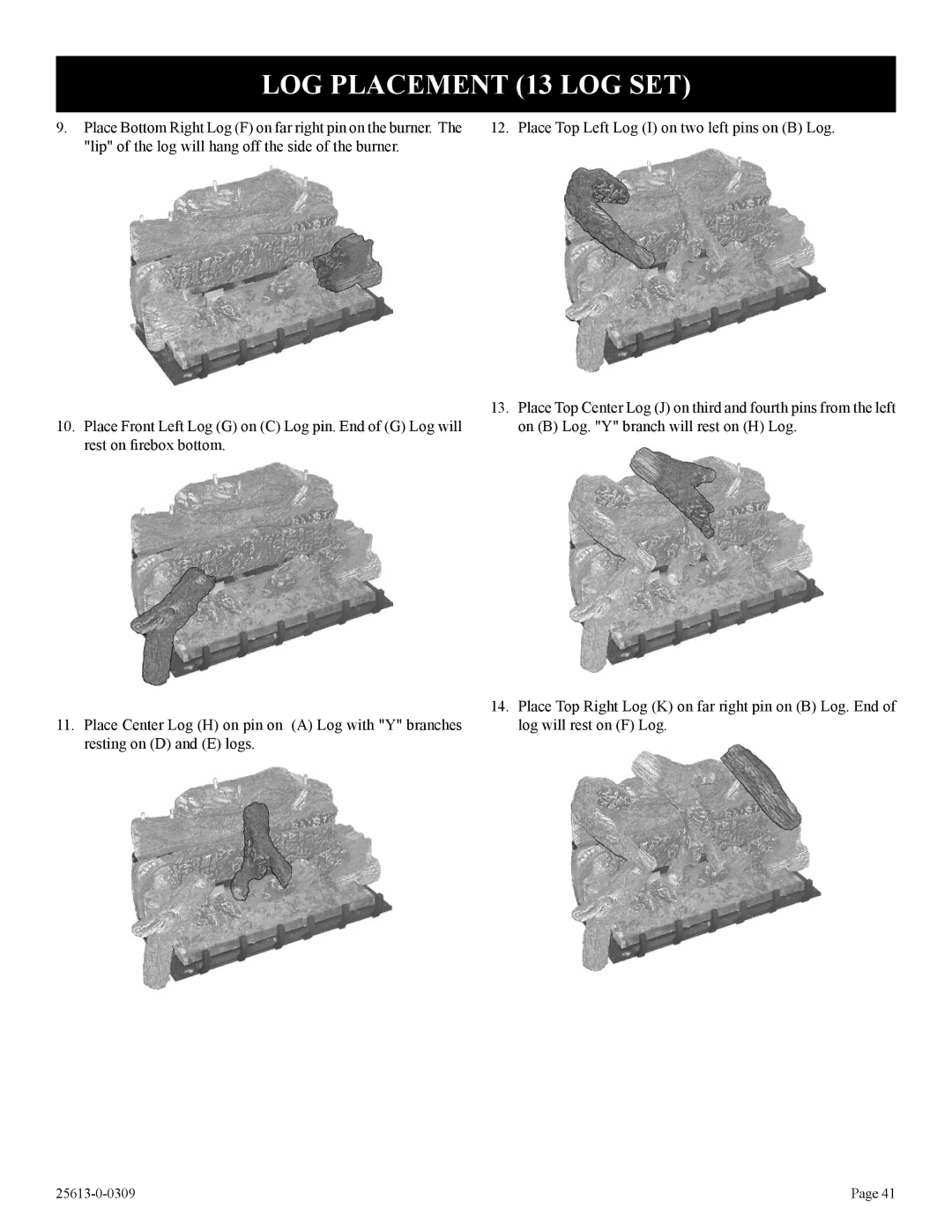 Empire Comfort Systems DVX42DP31(N,P)-1, DVX36DP91(N,P)-1, DVX36DP71(N,P)-1, DVX36DP31(N,P)-1 LOG Placement 13 LOG SET 