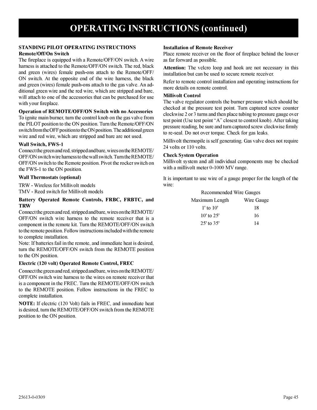 Empire Comfort Systems DVX42DP91(N,P)-1, DVX36DP91(N,P)-1, DVX36DP71(N,P)-1, DVX36DP31(N,P)-1 Operating Instructions, Trw 