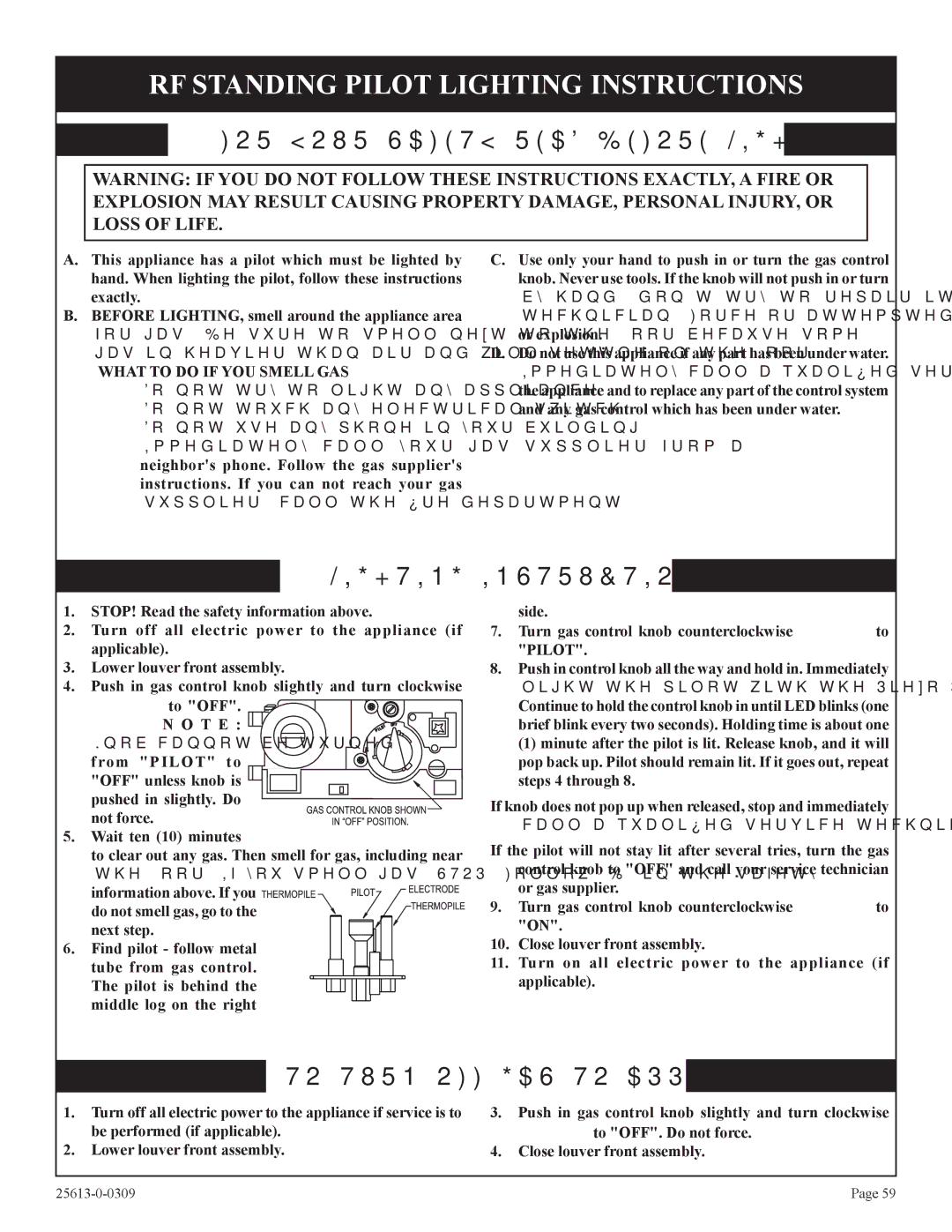 Empire Comfort Systems DVX42DP31(N,P)-1 RF Standing Pilot Lighting Instructions, What to do if YOU Smell GAS 