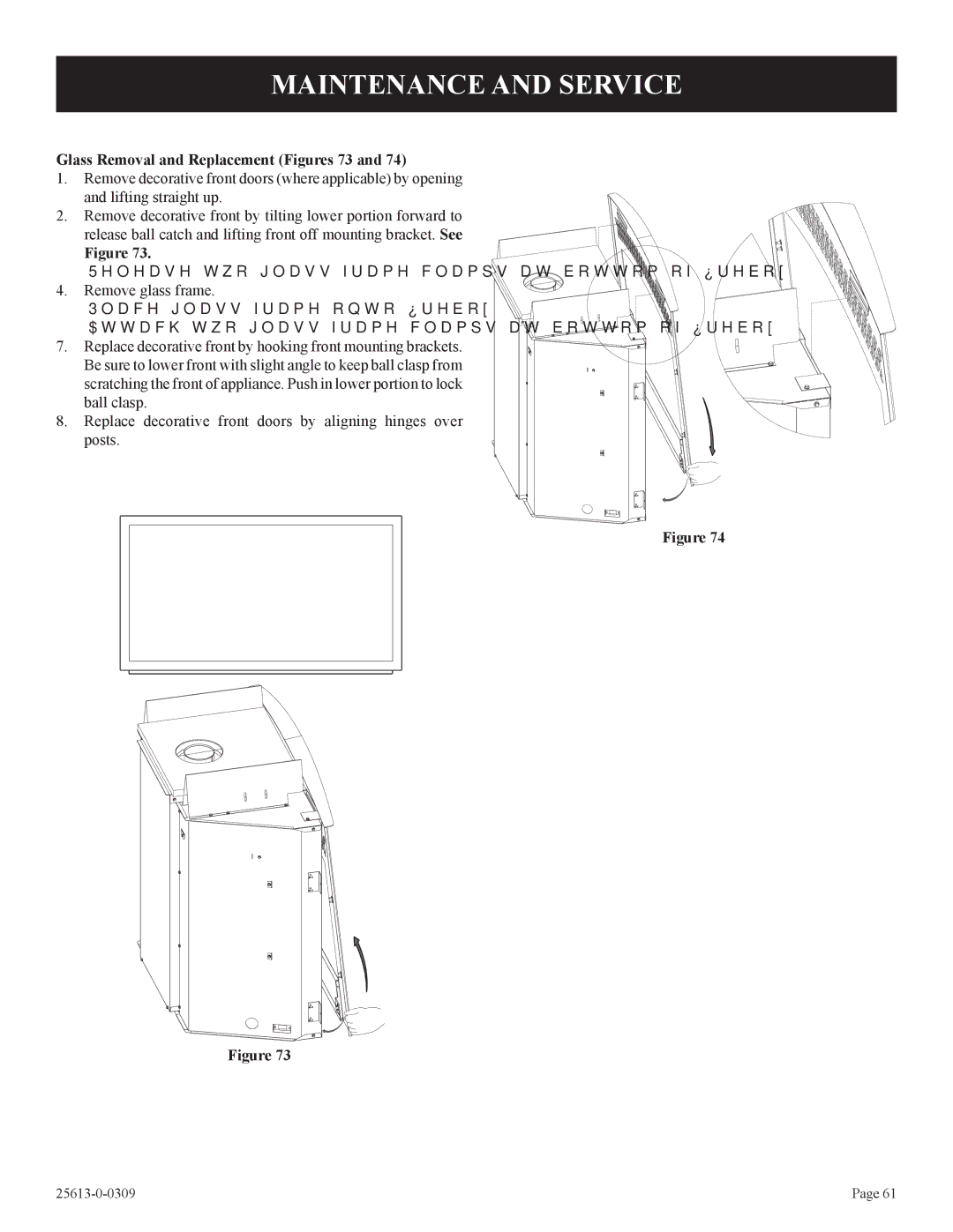 Empire Comfort Systems DVX36DP71(N,P)-1, DVX36DP91(N,P)-1, DVX36DP31(N,P)-1 Glass Removal and Replacement Figures 73 