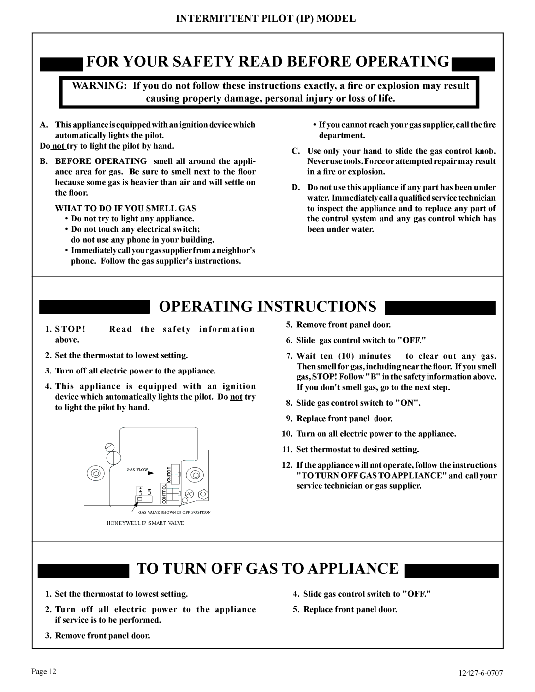 Empire Comfort Systems FAW-40-1IP, FAW-40-1SPP installation instructions For Your Safety Read Before Operating 