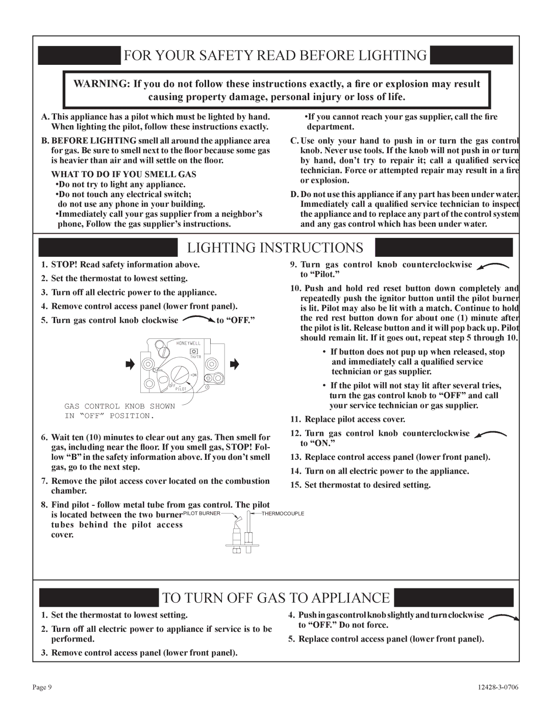 Empire Comfort Systems FAW-55SPP installation instructions For Your Safety Read Before Lighting 