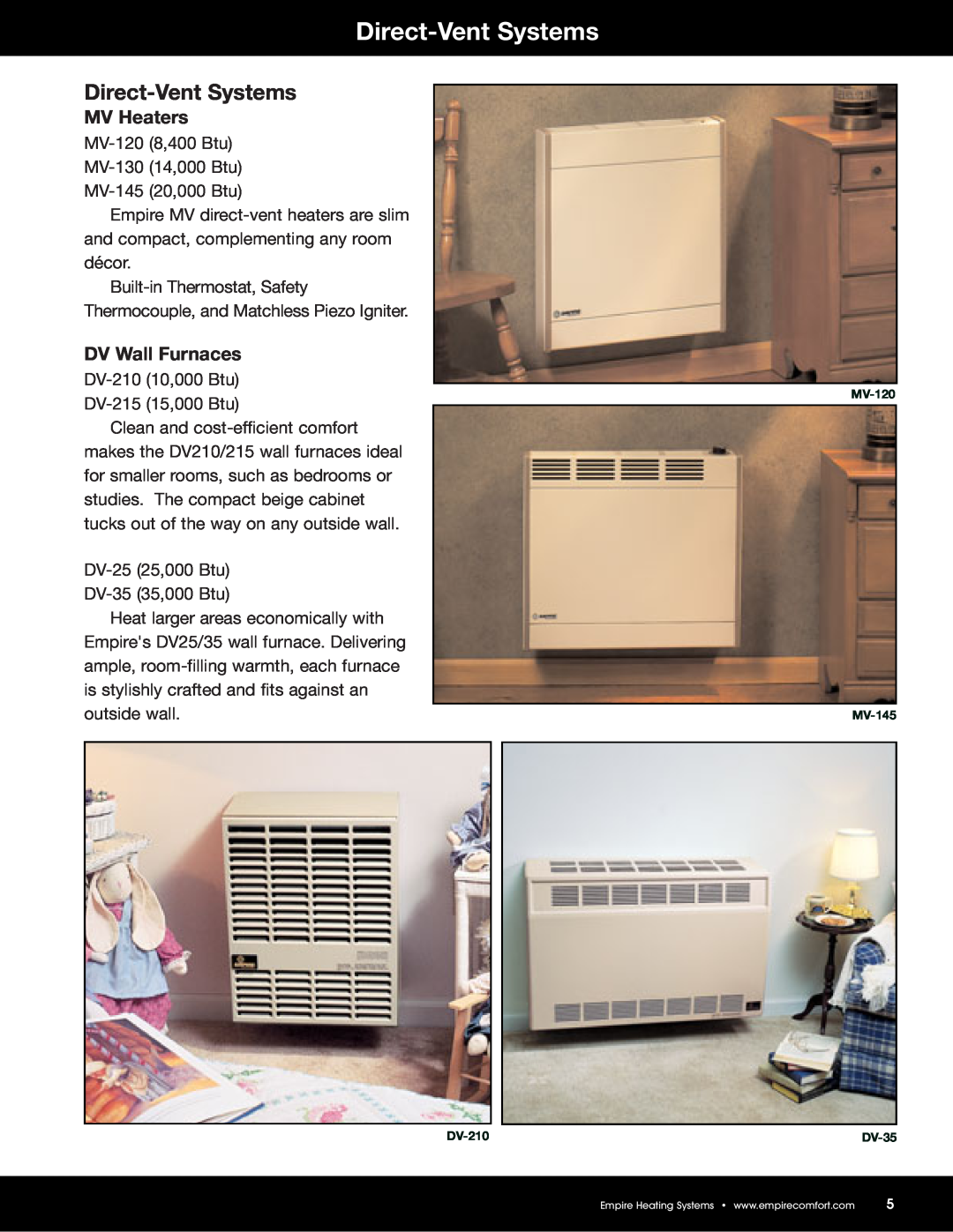 Empire Comfort Systems GWT-35 manual Direct-VentSystems, MV Heaters, DV Wall Furnaces 
