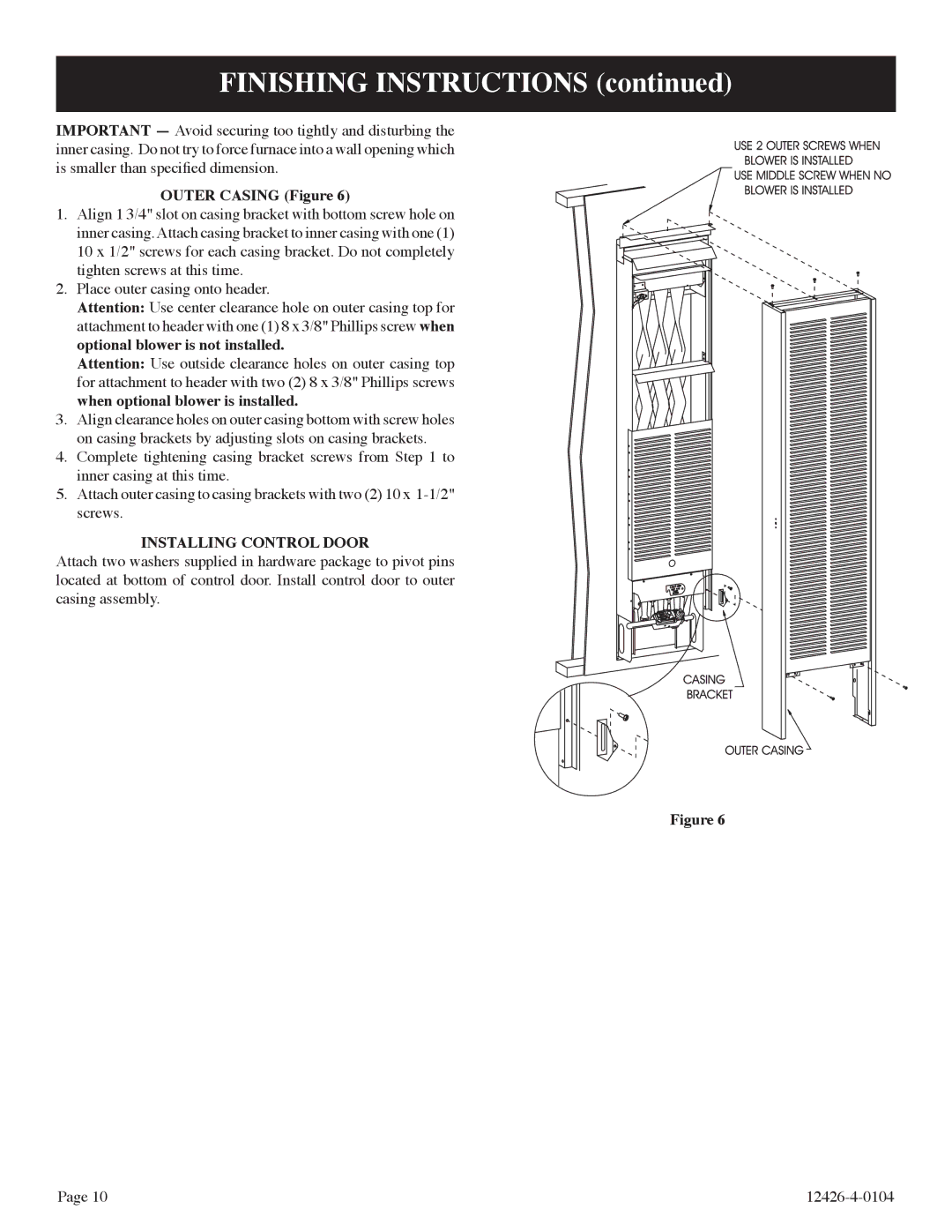 Empire Comfort Systems GWT-50-2, RB) installation instructions Finishing Instructions, Outer Casing Figure 