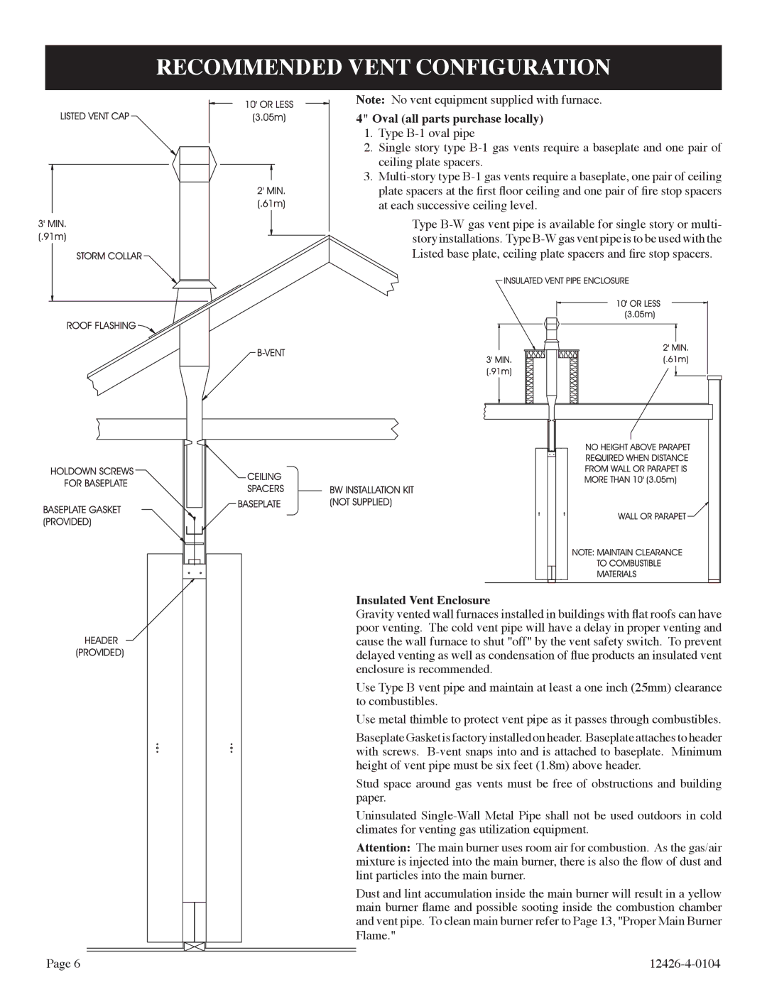 Empire Comfort Systems GWT-50-2 Recommended Vent Configuration, Oval all parts purchase locally, Insulated Vent Enclosure 