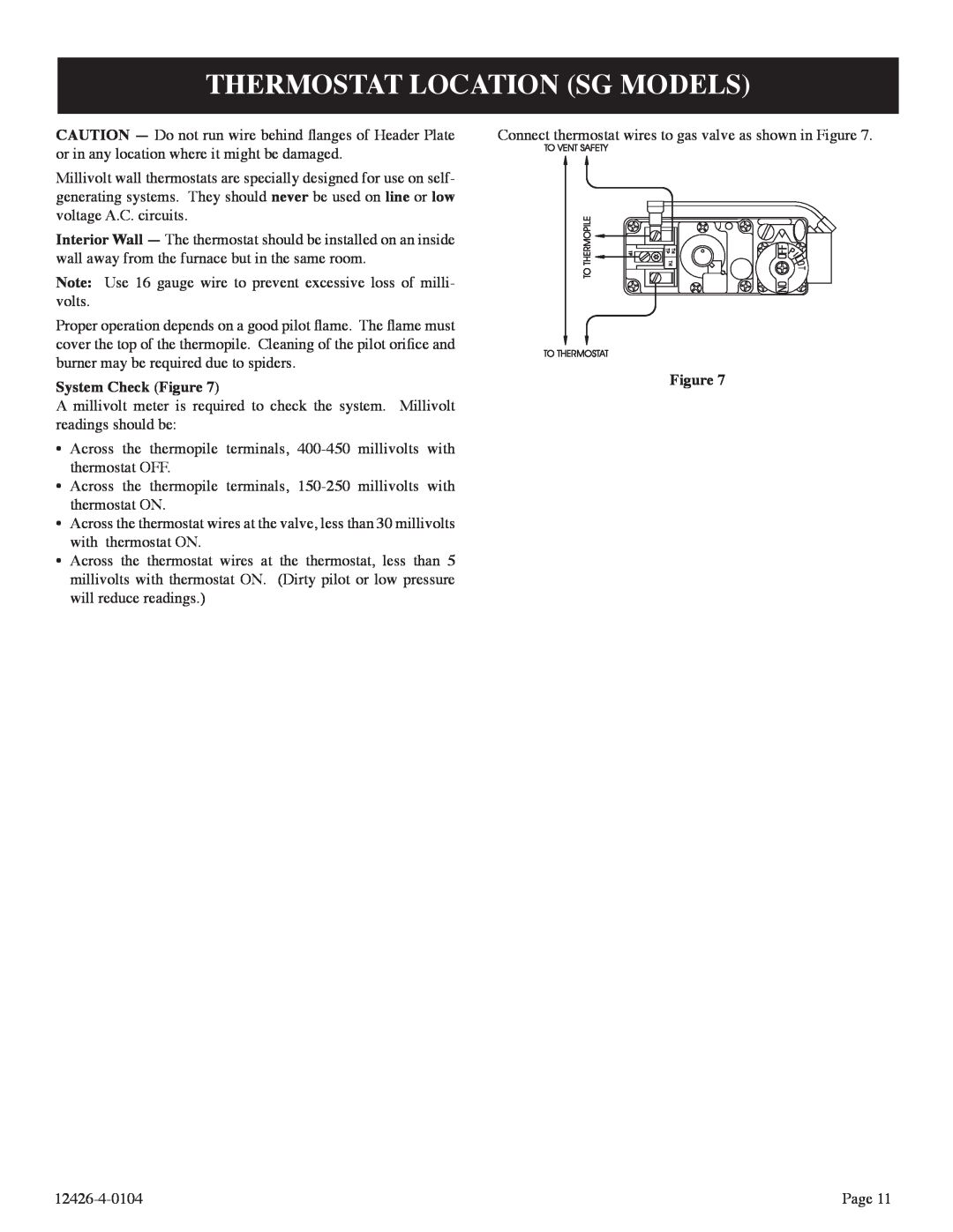 Empire Comfort Systems RB), GWT-50-2 installation instructions Thermostat Location Sg Models, System Check Figure 
