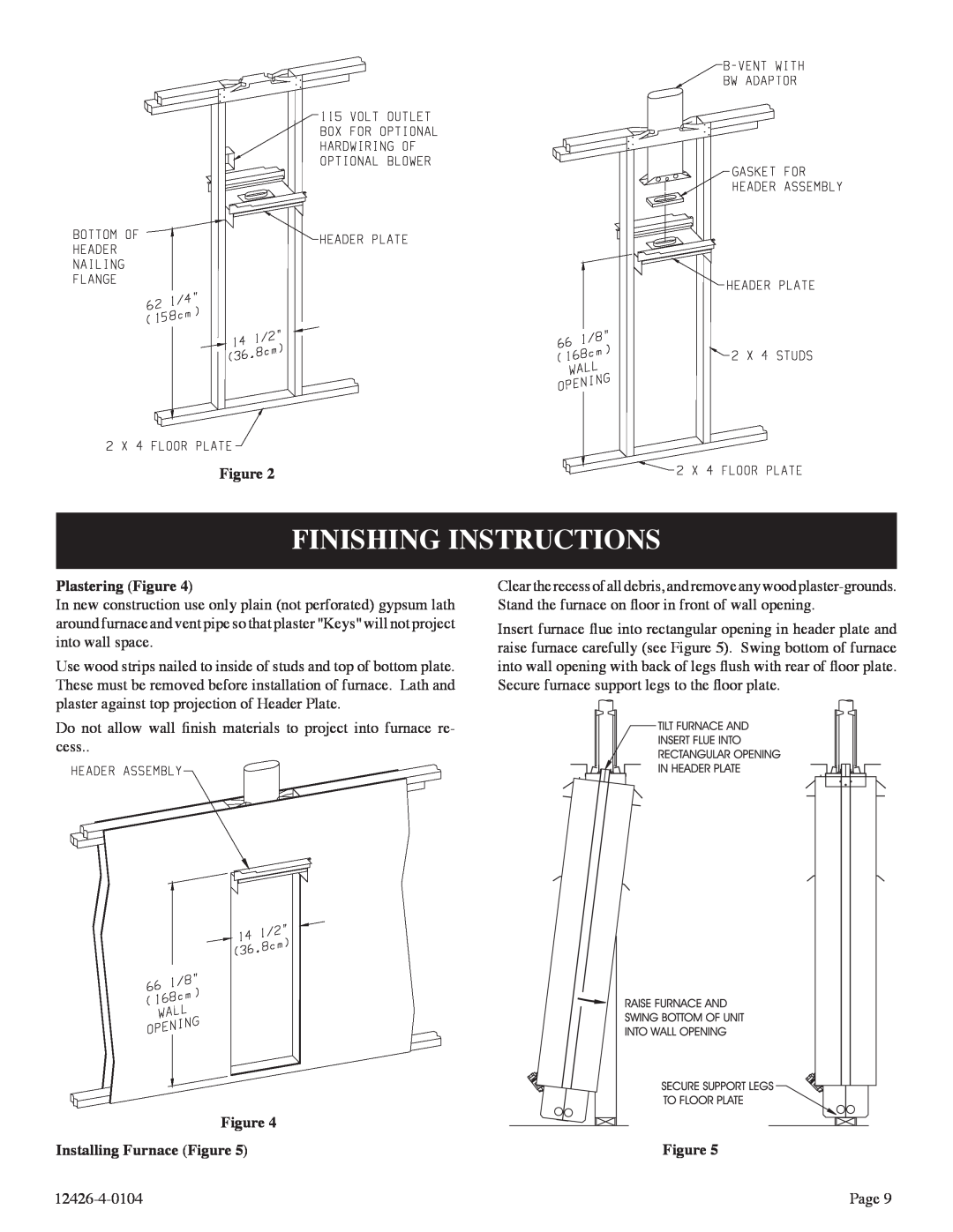 Empire Comfort Systems RB), GWT-50-2 Finishing Instructions, Plastering Figure, Installing Furnace Figure 
