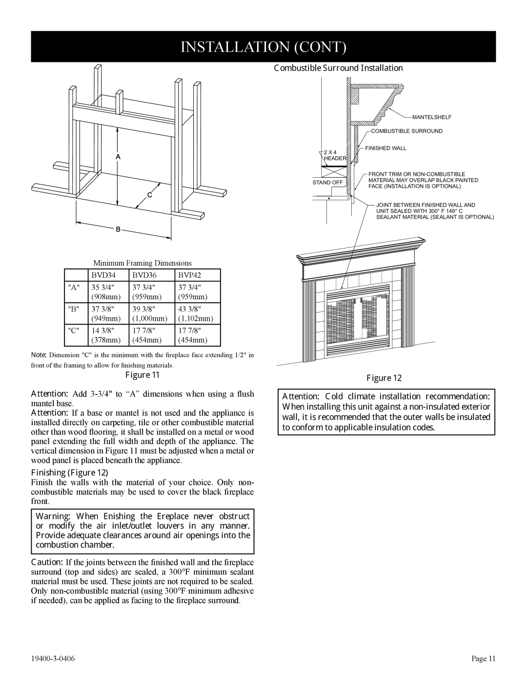 Empire Comfort Systems BVD36FP32, L)N-1, BVD34FP50, BVP42FP32, BVD34FP30 Combustible Surround Installation, Finishing Figure 