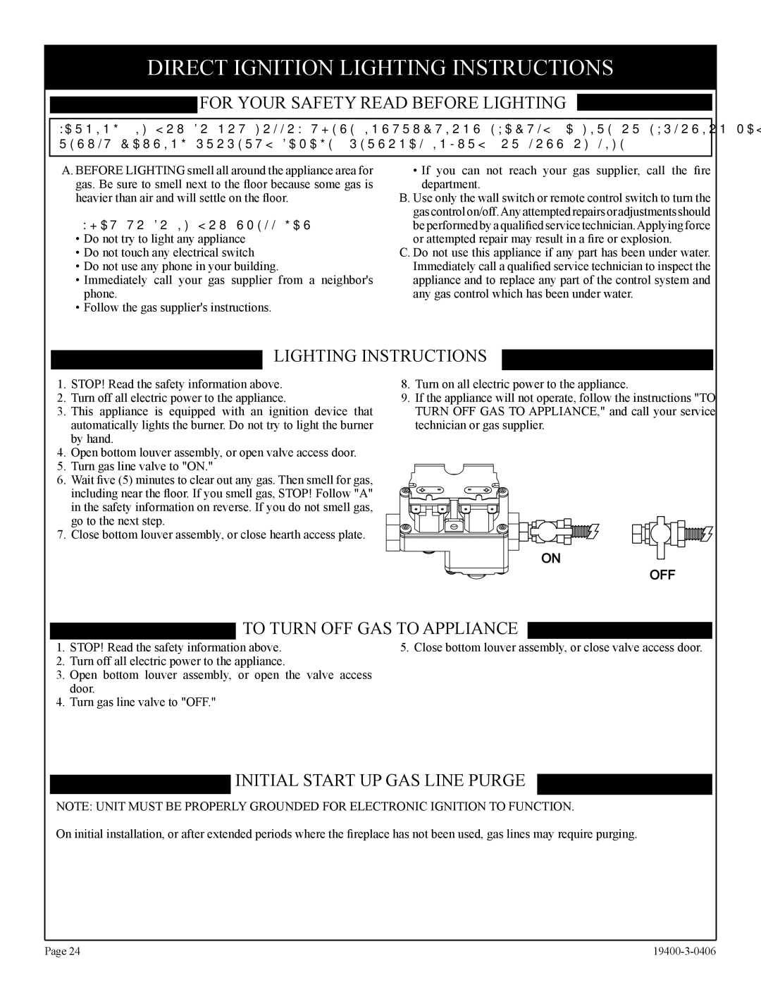 Empire Comfort Systems BVD34FP30, L)N-1 Direct Ignition Lighting Instructions, For Your Safety Read Before Lighting 