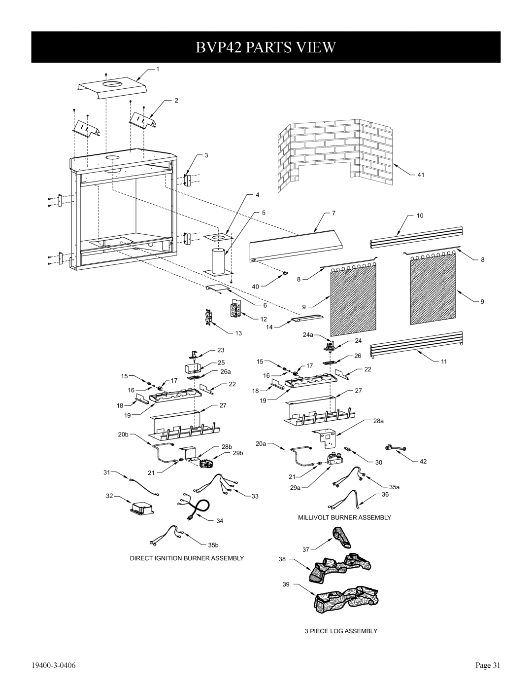 Empire Comfort Systems BVD34FP30, L)N-1, BVD34FP50, BVP42FP32, BVD36FP32, BVD36FP52, BVP42FP52 BVP42 Parts View 