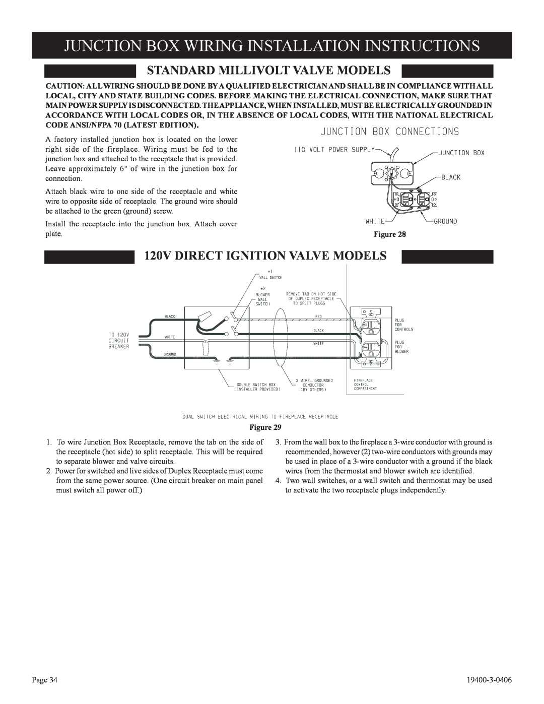 Empire Comfort Systems BVP42FP52, L)N-1 Junction Box Wiring Installation Instructions, Standard Millivolt Valve Models 