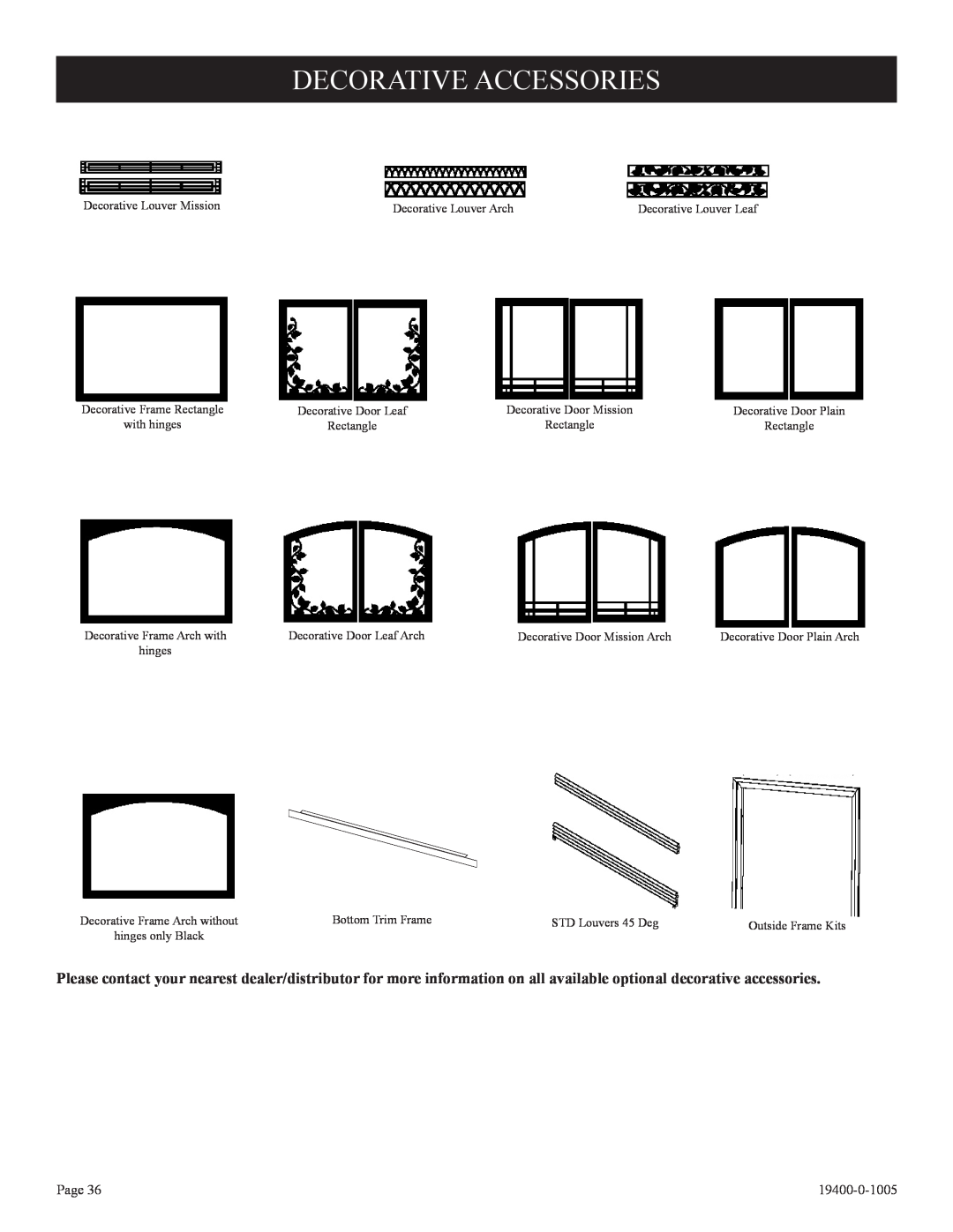 Empire Comfort Systems BVD34FP50 Decorative Accessories, Page, 19400-0-1005, Decorative Louver Mission, Bottom Trim Frame 