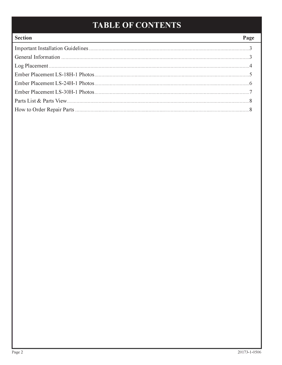 Empire Comfort Systems LS-18H-1, LS-24H-1, LS-30H-1 installation instructions Table of Contents 