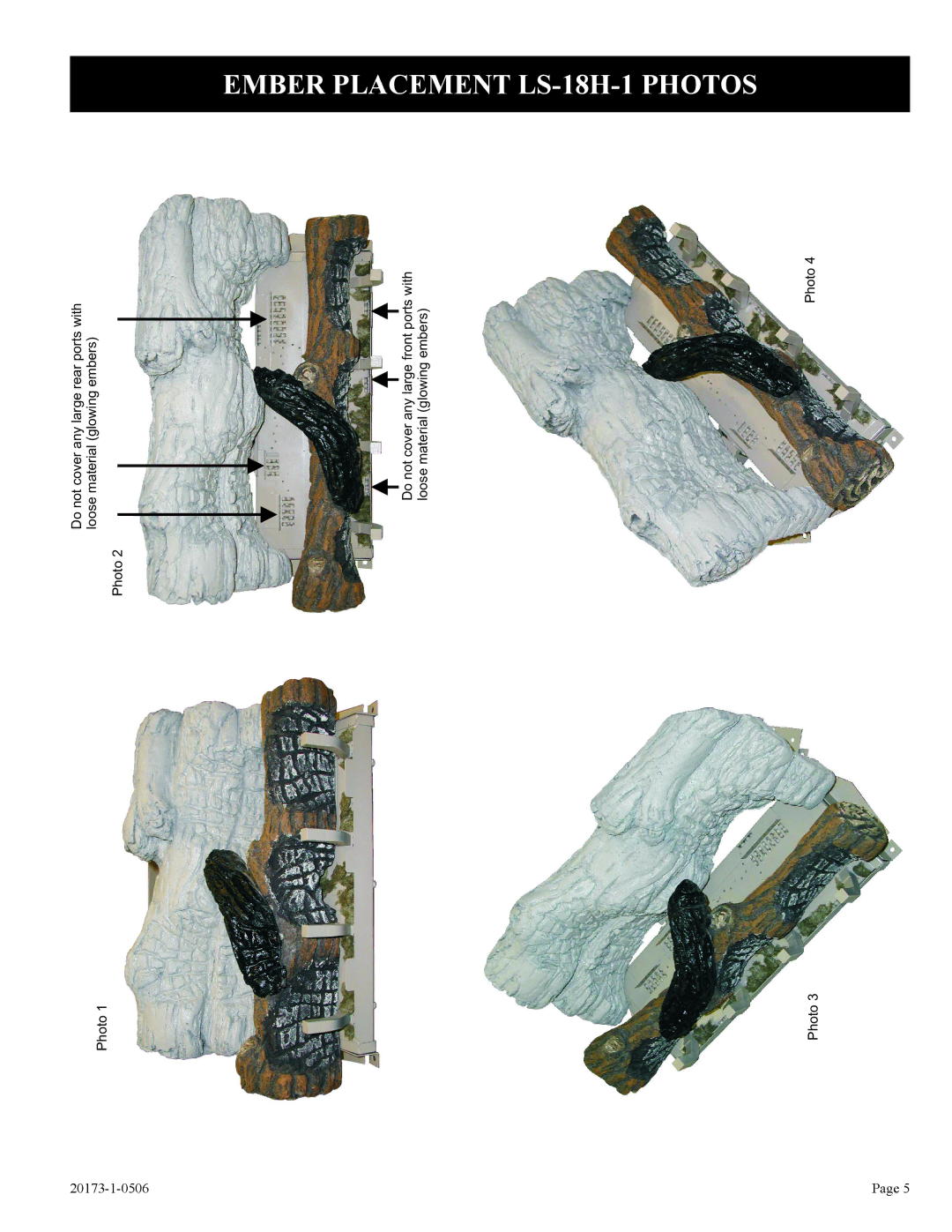 Empire Comfort Systems LS-24H-1, LS-30H-1 installation instructions Ember Placement LS-18H-1 Photos 