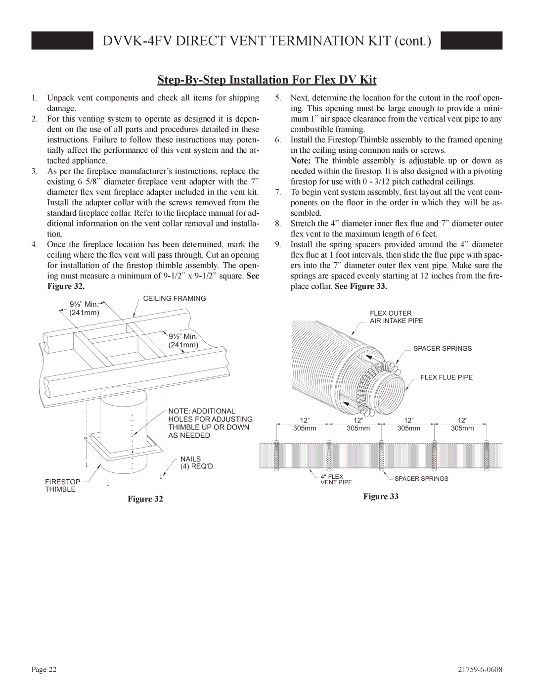 Empire Comfort Systems P)-2, DVP42FP installation instructions Step-By-Step Installation For Flex DV Kit 