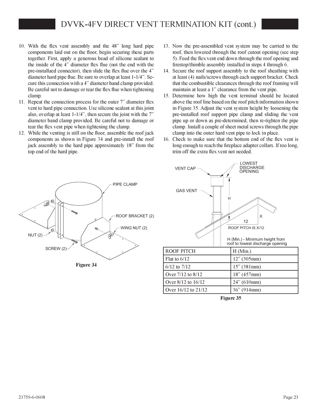 Empire Comfort Systems DVP42FP, P)-2 installation instructions Roof Pitch 