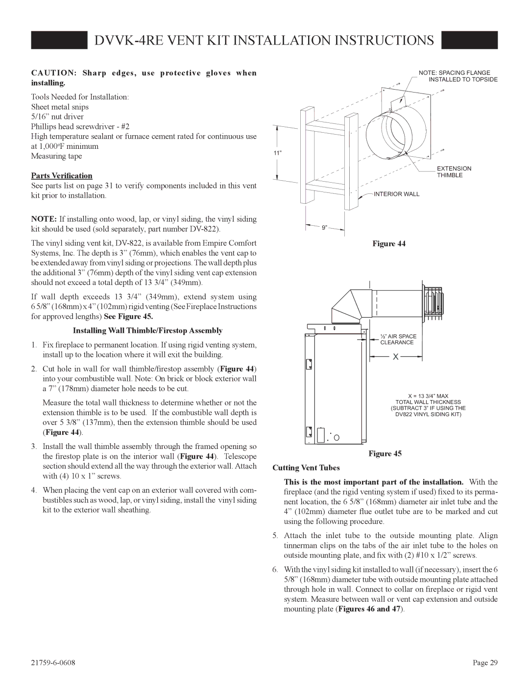 Empire Comfort Systems DVP42FP, P)-2 DVVK-4RE Vent KIT Installation Instructions, Parts Veriﬁcation 