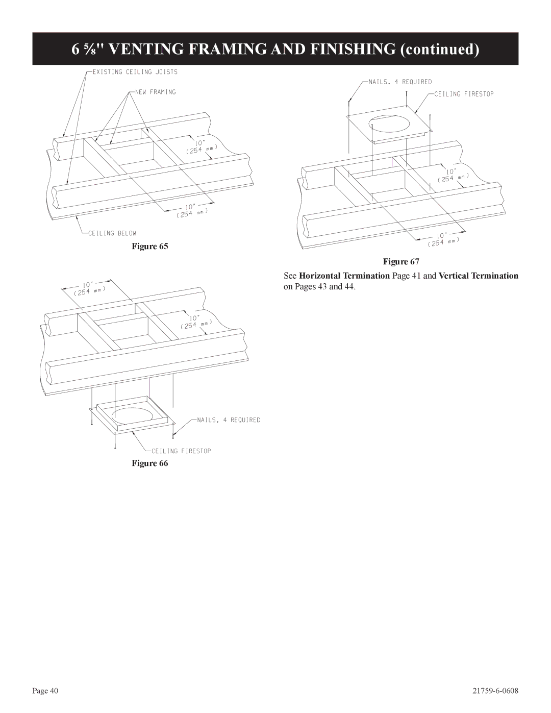 Empire Comfort Systems P)-2, DVP42FP installation instructions ⅝ Venting Framing and Finishing 