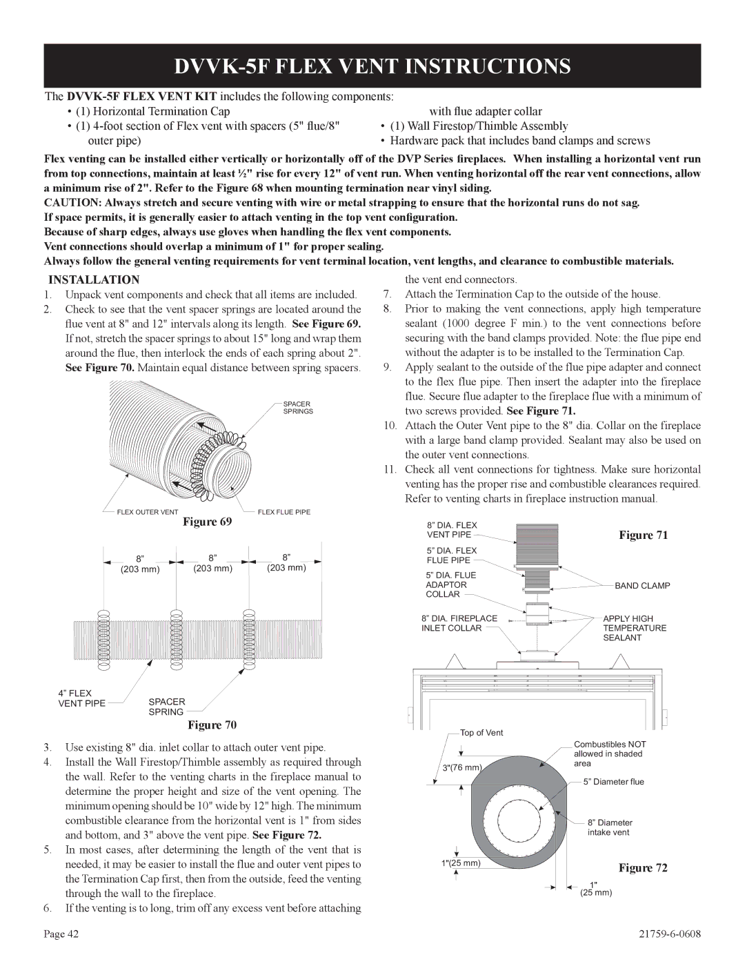 Empire Comfort Systems P)-2, DVP42FP installation instructions DVVK-5F Flex Vent Instructions, Installation 