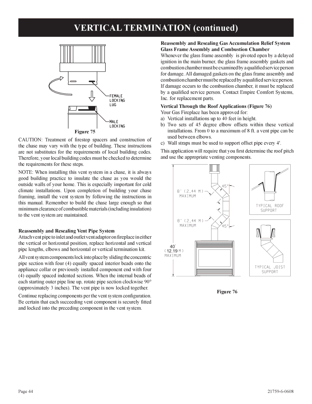 Empire Comfort Systems P)-2, DVP42FP Vertical Termination, Reassembly and Resealing Vent Pipe System 