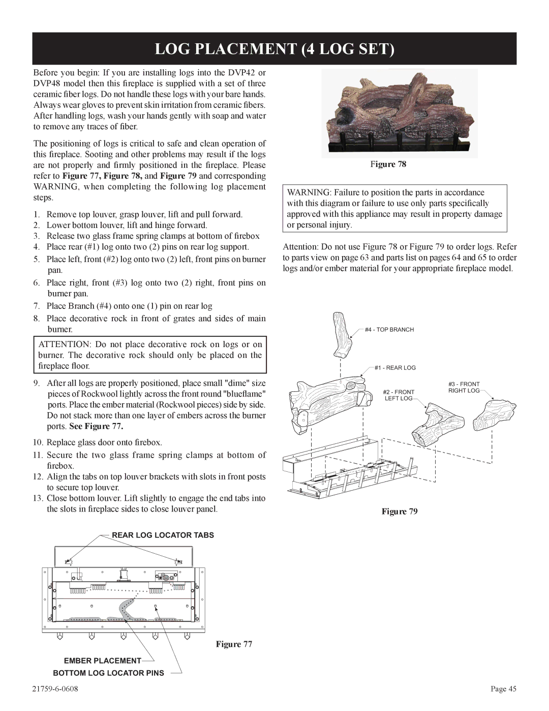 Empire Comfort Systems DVP42FP, P)-2 installation instructions LOG Placement 4 LOG SET 