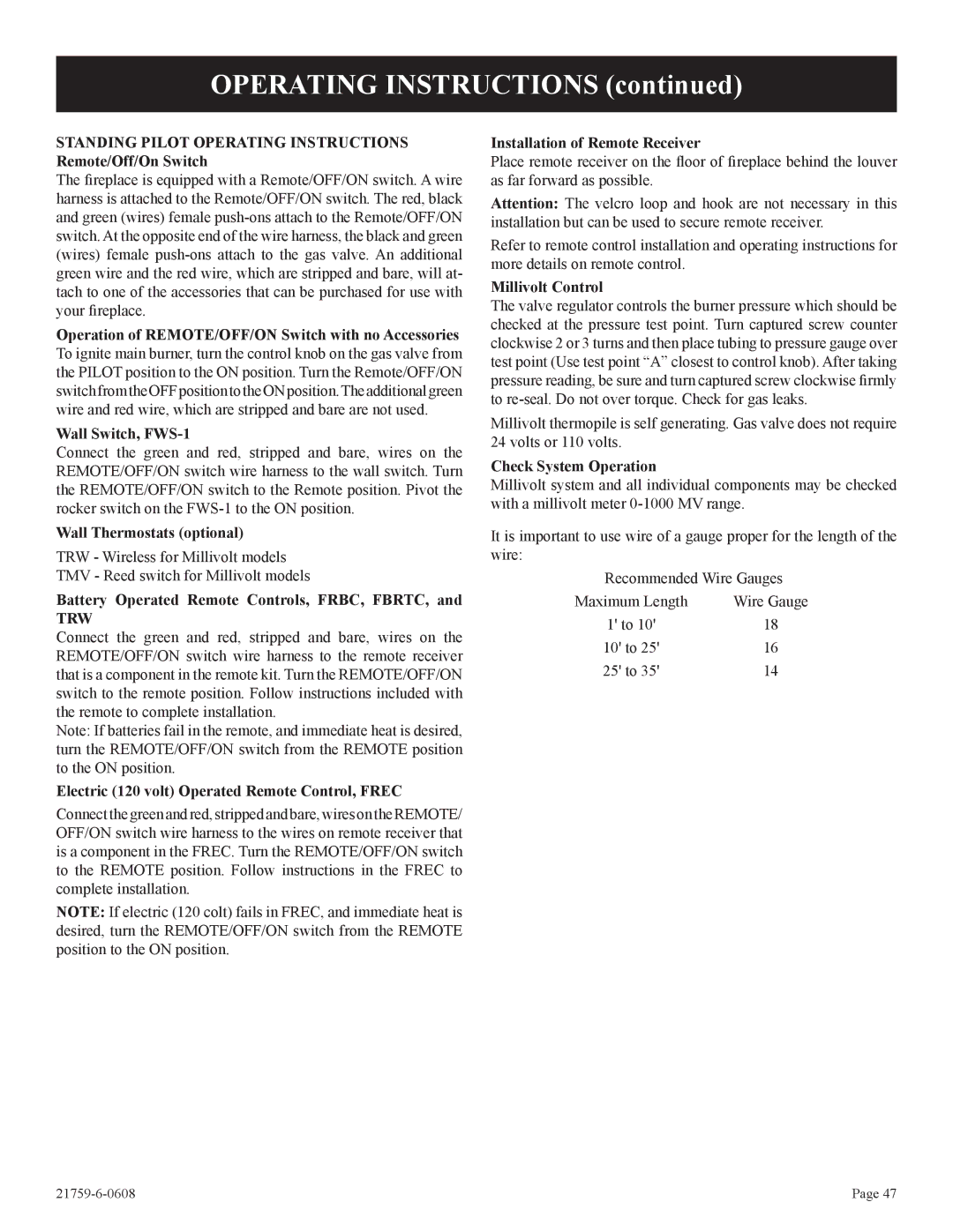 Empire Comfort Systems DVP42FP, P)-2 installation instructions Trw 