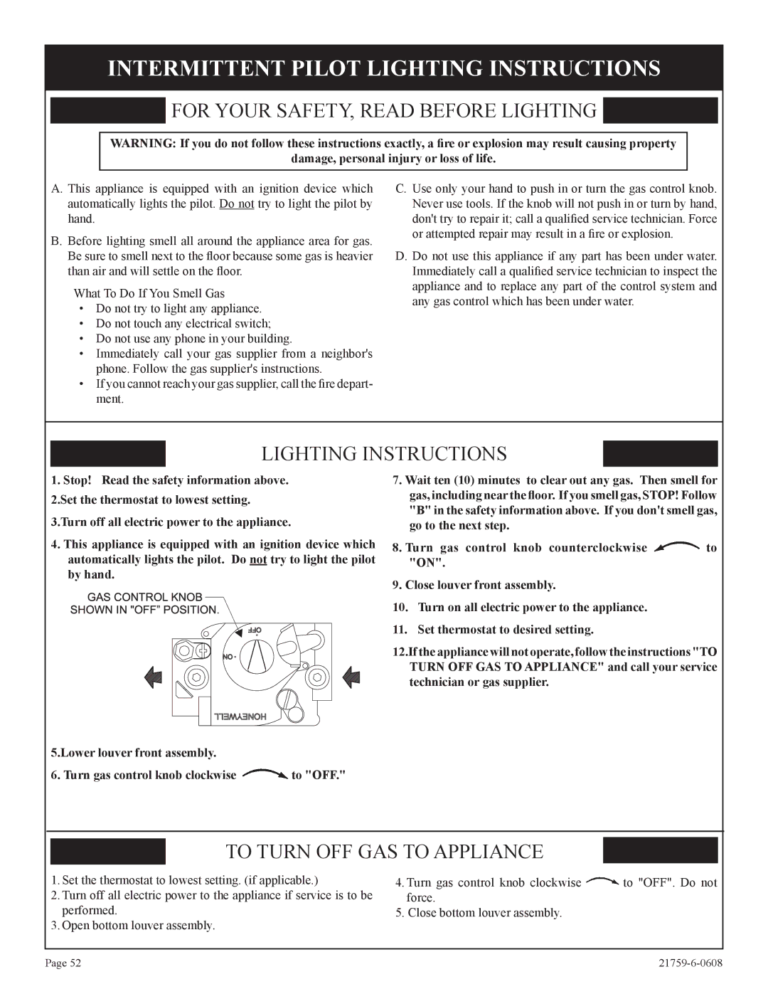 Empire Comfort Systems P)-2, DVP42FP Intermittent Pilot Lighting Instructions, To Turn OFF GAS to Appliance 