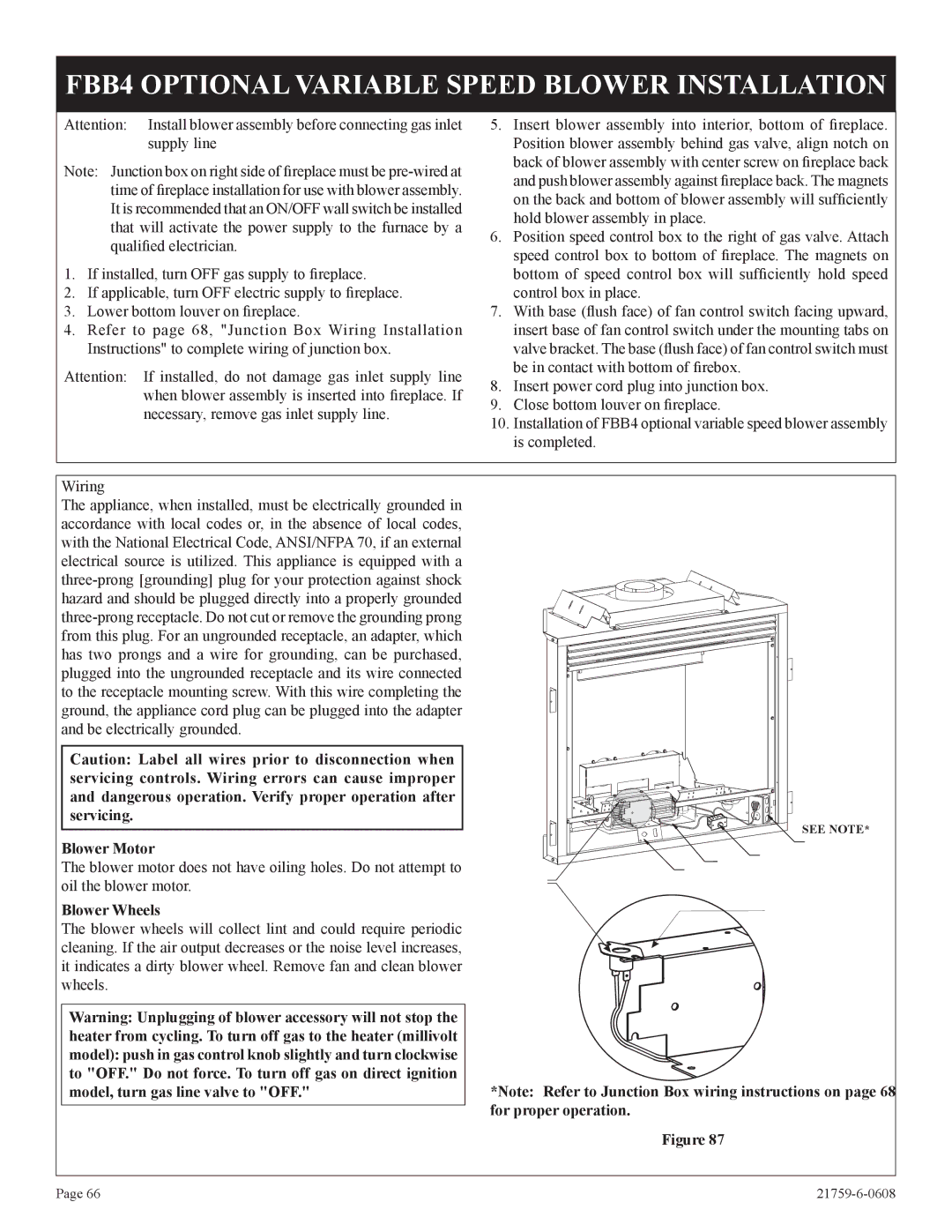 Empire Comfort Systems P)-2, DVP42FP FBB4 Optional Variable Speed Blower Installation, Blower Motor, Blower Wheels 