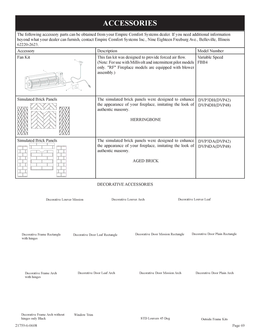 Empire Comfort Systems DVP42FP, P)-2 installation instructions Accessories, FBB4 