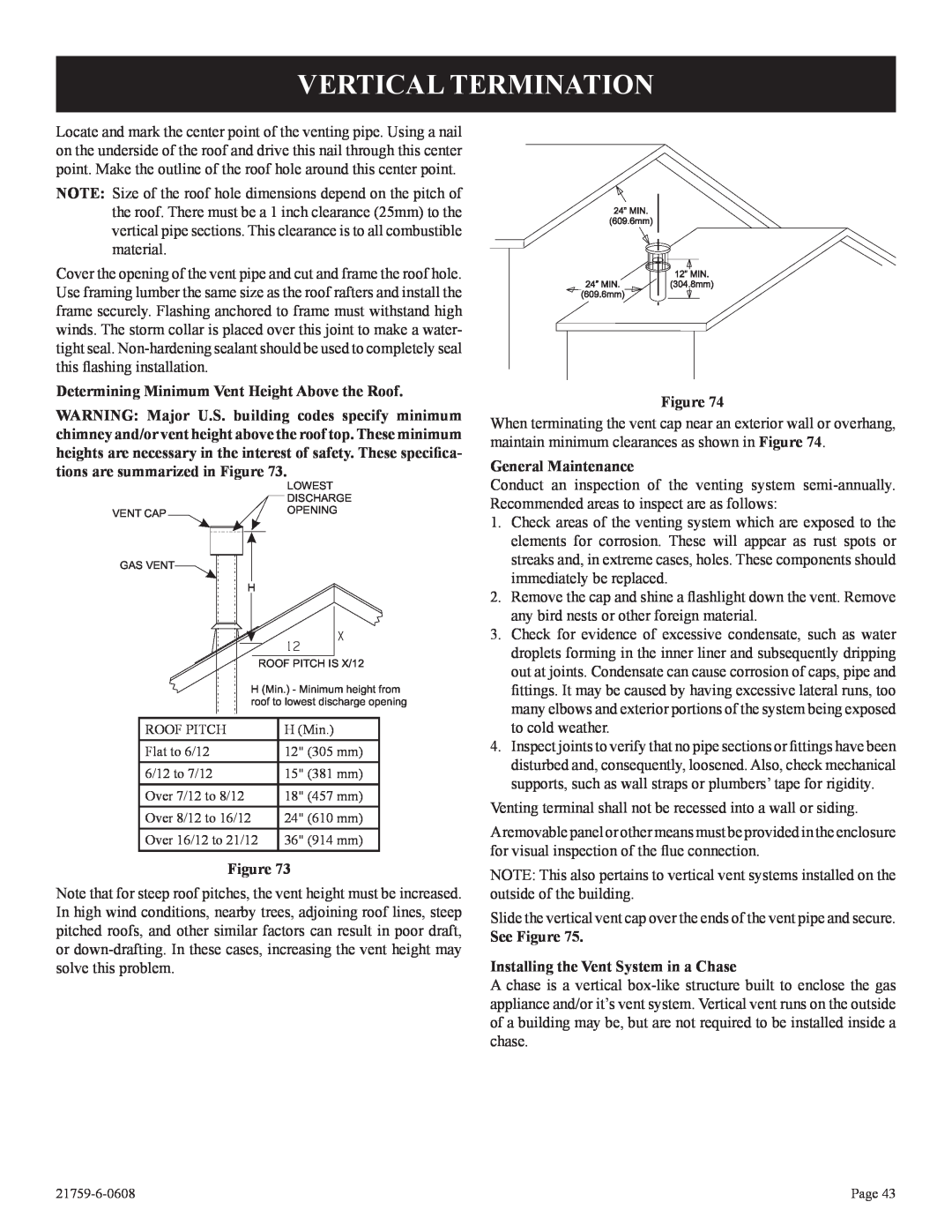 Empire Comfort Systems DVP42FP, P)-2 Vertical Termination, Determining Minimum Vent Height Above the Roof, Figure 