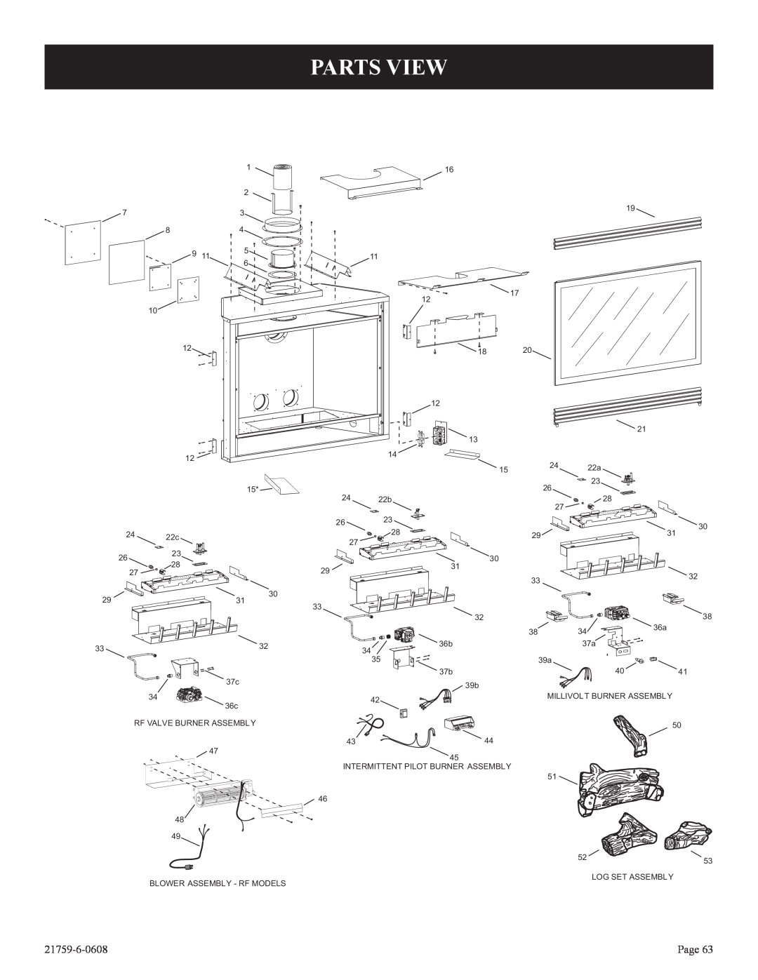 Empire Comfort Systems DVP42FP, P)-2 installation instructions Parts View, 21759-6-0608, Page 