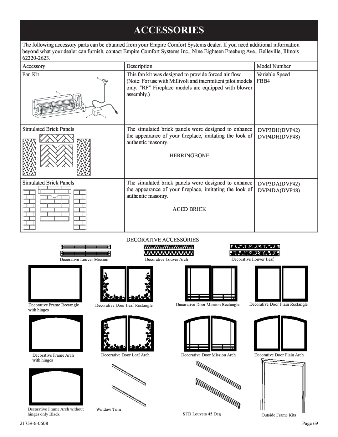 Empire Comfort Systems DVP42FP, P)-2 installation instructions Accessories 