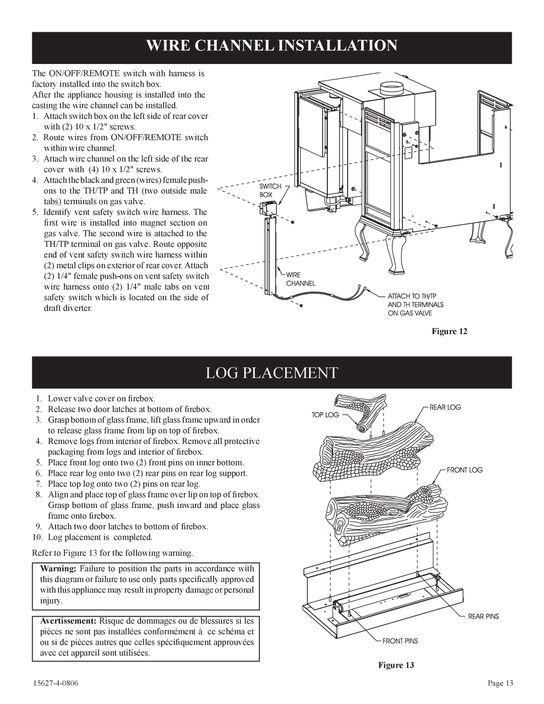 Empire Comfort Systems pmn manual Wire Channel Installation, LOG Placement 