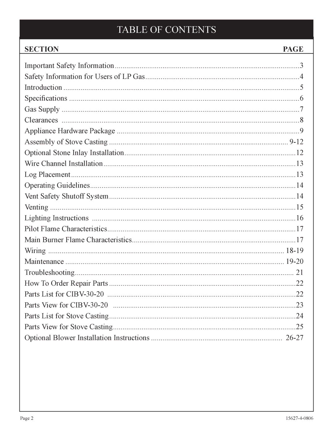 Empire Comfort Systems pmn manual Table of Contents 