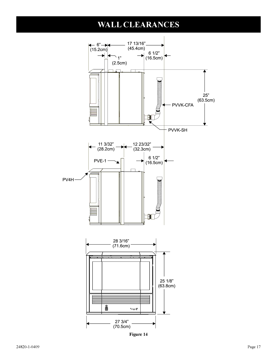 Empire Comfort Systems PV-28SV50-B(N,P)-1, PV-28SV50-B2H(N,P)-1, PV-28SV55-(C,G)2H(N,P)-1 Wall Clearances 