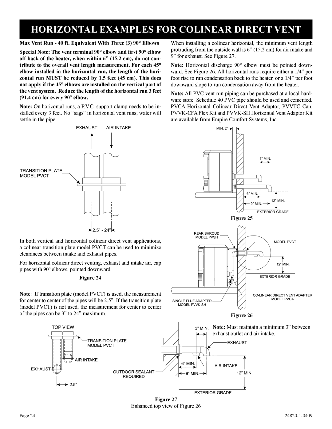 Empire Comfort Systems PV-28SV50-B2H(N,P)-1, PV-28SV50-B(N,P)-1 Horizontal Examples for Colinear Direct Vent 