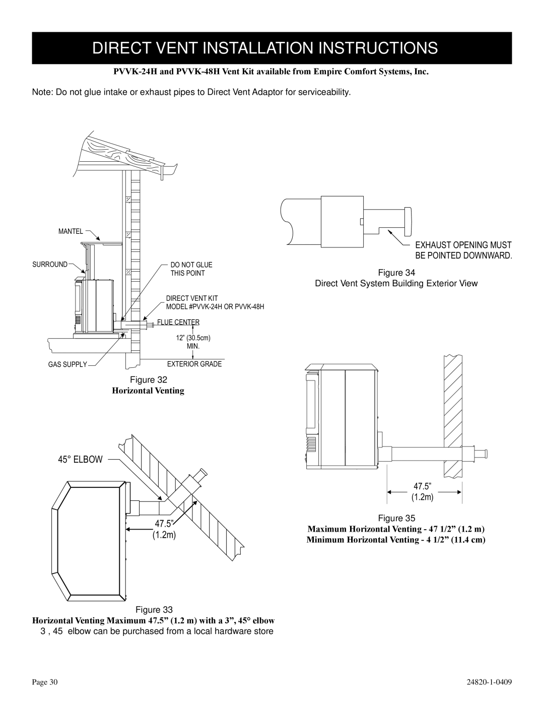 Empire Comfort Systems PV-28SV55-(C,G)2H(N,P)-1 Direct Vent Installation Instructions, Horizontal Venting 