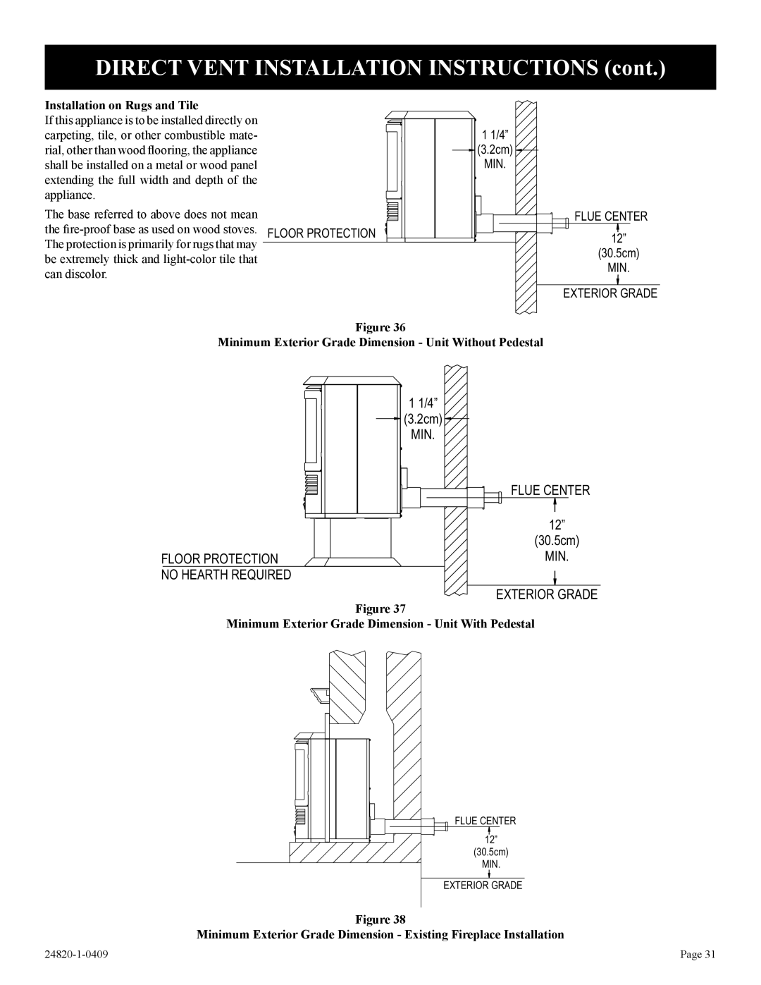 Empire Comfort Systems PV-28SV55-(C,G)(N,P)-1, PV-28SV50-B2H(N,P)-1 Minimum Exterior Grade Dimension Unit Without Pedestal 