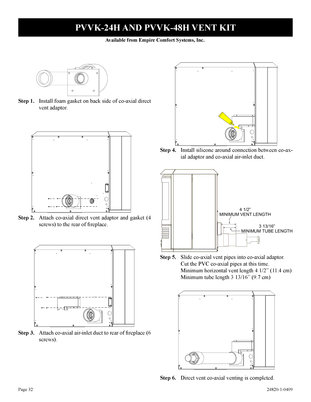 Empire Comfort Systems PV-28SV50-B2H(N,P)-1, PV-28SV50-B(N,P)-1 PVVK-24H and PVVK-48H Vent KIT, Step 